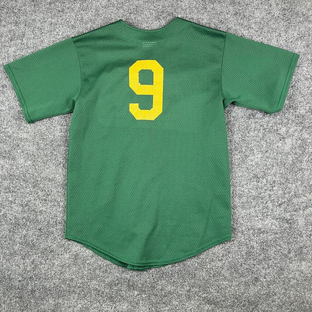 Baseball Jersey Mens Size L 42-44 Green Mesh Button Front Yellow H Logo - Picture 8 of 10